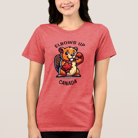 Bever met een esdoornblad en ellebogen omhoog Cana Tri-Blend Shirt (Voorkant)