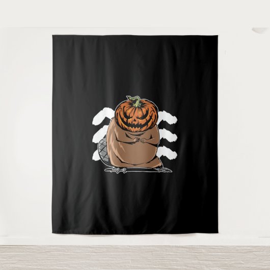 Bever met een pompoenhoofd - Halloween Bever Wandkleed (Voorkant)