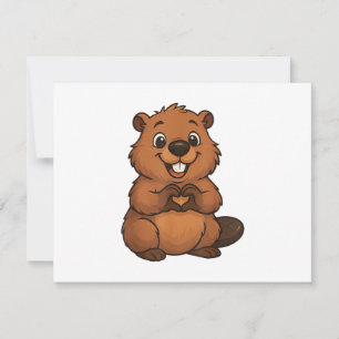 Bever met hart _ Zoete bever motief met hart Bedankkaart