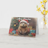 Bever met kerstmuts met kerstmuts cadeaus kaart (Gele Bloem)