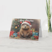 Bever met kerstmuts met kerstmuts cadeaus kaart (Voorkant)