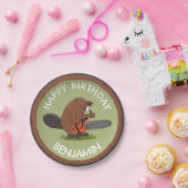 Bever met kettingzaag grappige gepersonaliseerde v papieren bordje (Feest)