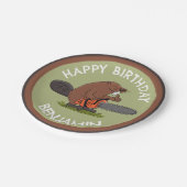 Bever met kettingzaag grappige gepersonaliseerde v papieren bordje (Gekanteld)