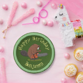 Bever met kettingzaag grappige gepersonaliseerde v papieren bordje (Feest)