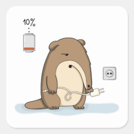 Bever met lage batterij en oplader | Grappige Burn Vierkante Sticker