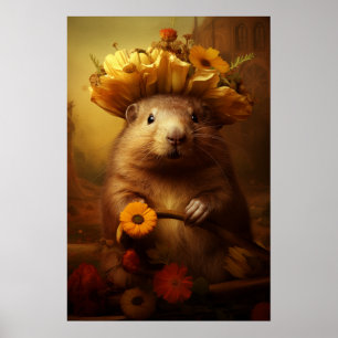 Bever met volgers op hoofd poster