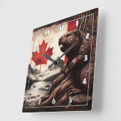 Bever op een boom met Canadese vlag en bergen Vierkante Klok (Hoek)