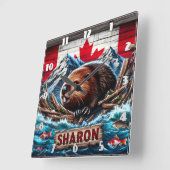 Bever op het water met Canadese vlag Vierkante Klok (Hoek)