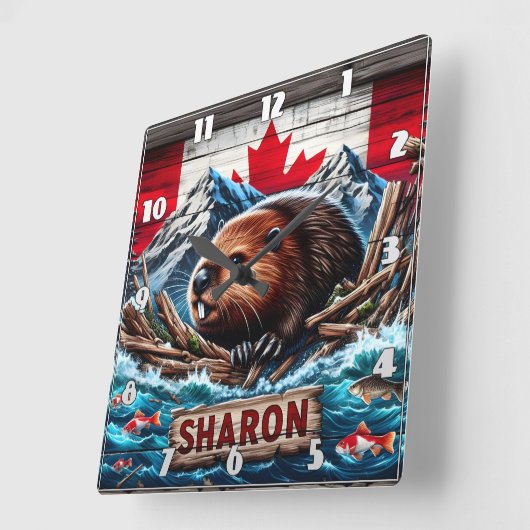 Bever op het water met Canadese vlag Vierkante Klok (Hoek)