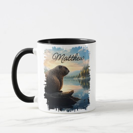 Bever op lange zonsopgang wildernis mok (Links)