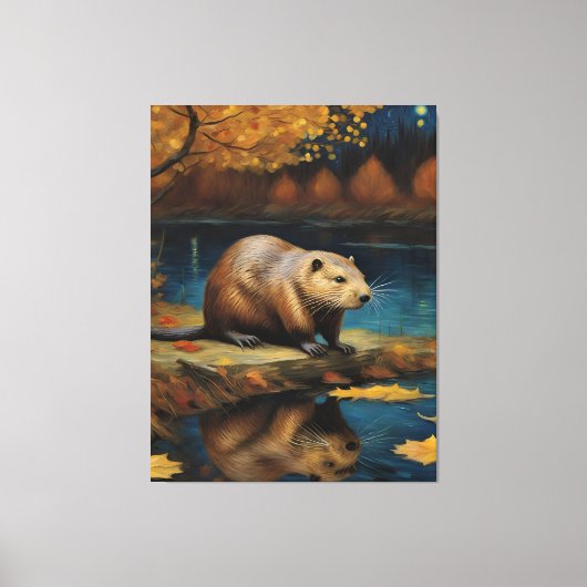 Bever 's nachts door Van Gogh AI Gegenereerd Canvas Afdruk (Voorkant)
