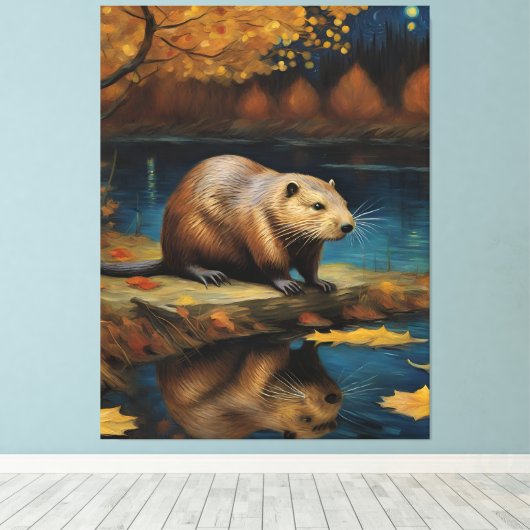 Bever 's nachts door Van Gogh AI Gegenereerd Canvas Afdruk (Insitu (Houten vloer))