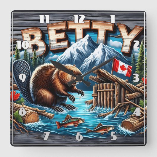 Bever, Snowy Mountain, Ocean Uitzicht Vierkante Klok (Voorkant)