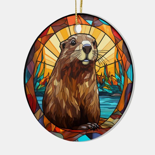 Bever van zoet Glas in lood Keramisch Ornament (Links)