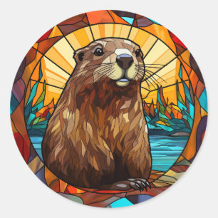 Bever van zoet Glas in lood Ronde Sticker