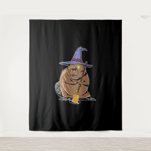Bever verkleed als heks - Halloween Beaver Wandkleed (Voorkant)