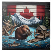Bever verzamelt takken in de buurt van Canadian Mo Tegeltje (Voorkant)