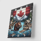 Bever verzamelt takken in de buurt van Canadian Mo Vierkante Klok (Hoek)