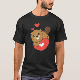 Bever voor Valentijn s Day Leuke Dieren Met Hart T-shirt