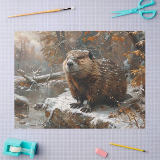 Bever Winter Landschap Schilderen Decoupage Tissuepapier (Craft)