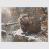Bever Winter Landschap Schilderen Decoupage Tissuepapier (Voorkant)