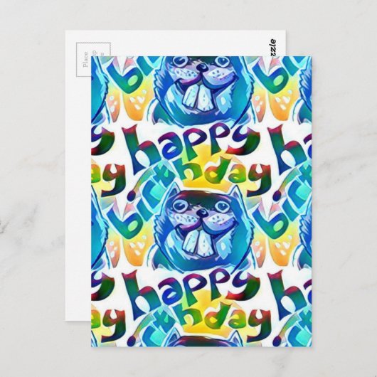 bever zegt gelukkig te zijn briefkaart (Voorkant / Achterkant)