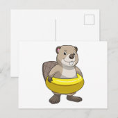 Bever zwemt met zwemband briefkaart (Voorkant / Achterkant)