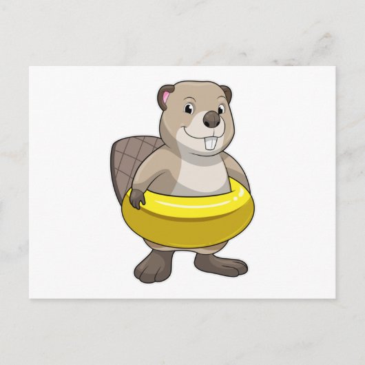 Bever zwemt met zwemband briefkaart (Voorkant)
