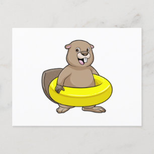 Bever zwemt met zwemband briefkaart