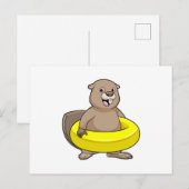 Bever zwemt met zwemband briefkaart (Voorkant / Achterkant)