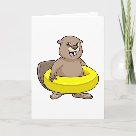 Bever zwemt met zwemband kaart (Voorkant)