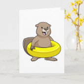 Bever zwemt met zwemband kaart (Gele Bloem)
