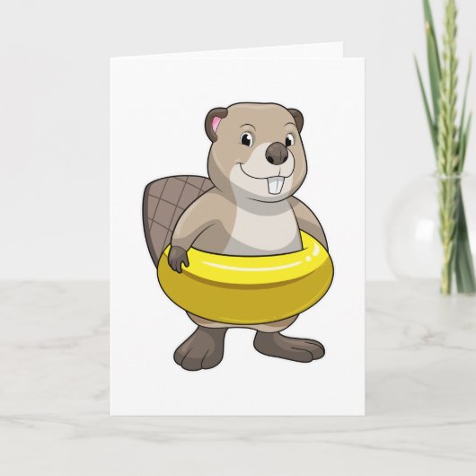 Bever zwemt met zwemband kaart (Voorkant)