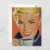  Beverages, Happy Woman met Coffee Briefkaart (Voorkant / Achterkant)