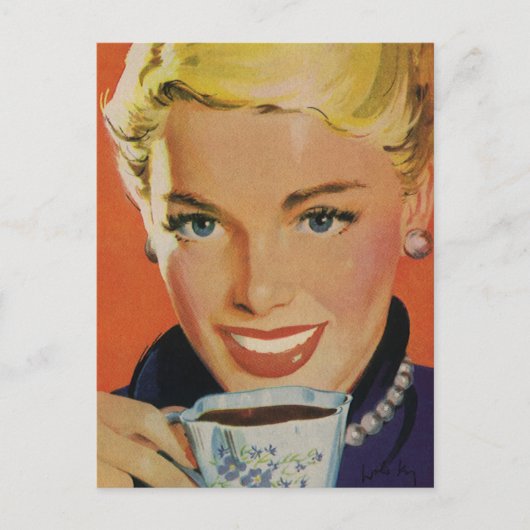  Beverages, Happy Woman met Coffee Briefkaart (Voorkant)