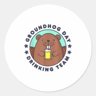 Beverageteeam voor Groundhog Day, grappige mannen Ronde Sticker