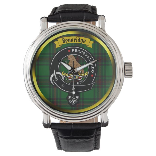 Beveridge Clan Badge & Tartan Horloge (Voorkant)