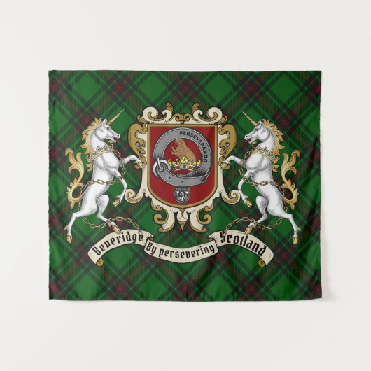 Beveridge Clan Badge & Unicorns w & Tartan Wandkleed (Voorkant (horizontaal))