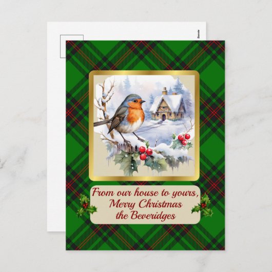 Beveridge Crest & Tartan w/Robin gepersonaliseerd Feestdagenkaart (Voorkant / Achterkant)