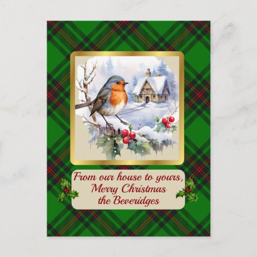 Beveridge Crest & Tartan w/Robin gepersonaliseerd Feestdagenkaart (Voorkant)