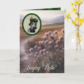 Beveridge Scottie Dog & Tartan gepersonaliseerd Kaart (Gele Bloem)