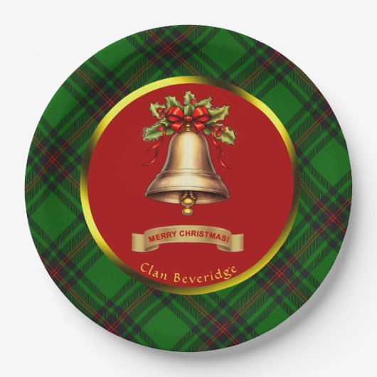 Beveridge Tartan Gepersonaliseerde Kerstmis Papieren Bordje (Voorkant)