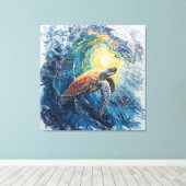 Beverige Zeeschildpad Canvas Afdruk (Insitu (Houten vloer))