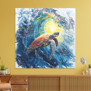 Beverige Zeeschildpad Canvas Afdruk