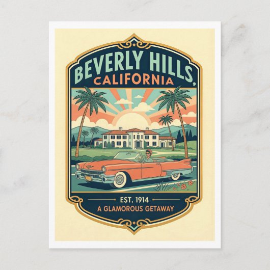 Beverly Hills CA Retro 1950s Travel Briefkaart (Voorkant)