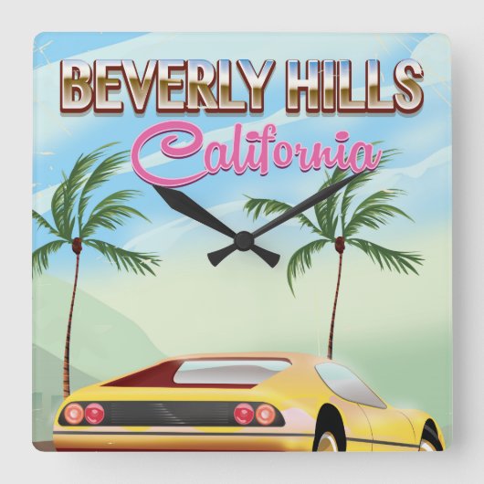 Beverly Hills California retro-reisposter Vierkante Klok (Voorkant)