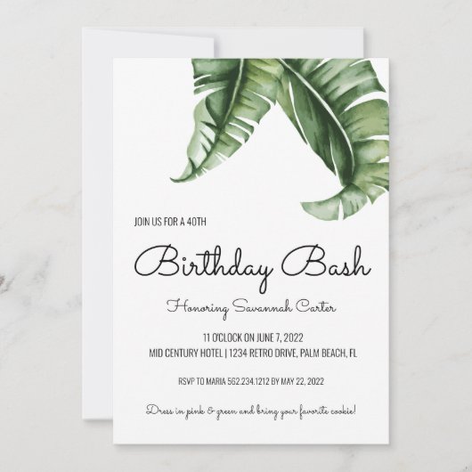 Beverly Hills Green & Pink Birthday Party Kaart (Voorkant)