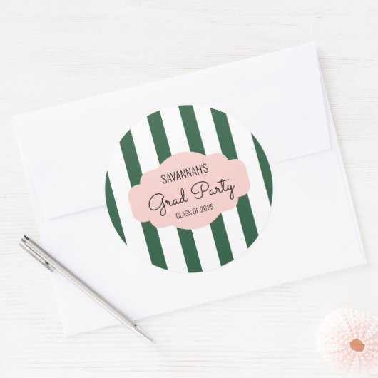 Beverly Hills Pink & Green Afstudeerder Party Ronde Sticker (Envelop)