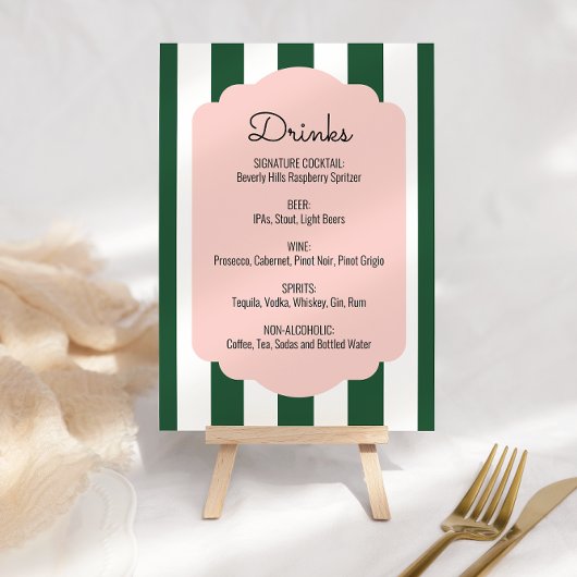 Beverly Hills Pink & Green Drink Menu Sign Kaart
