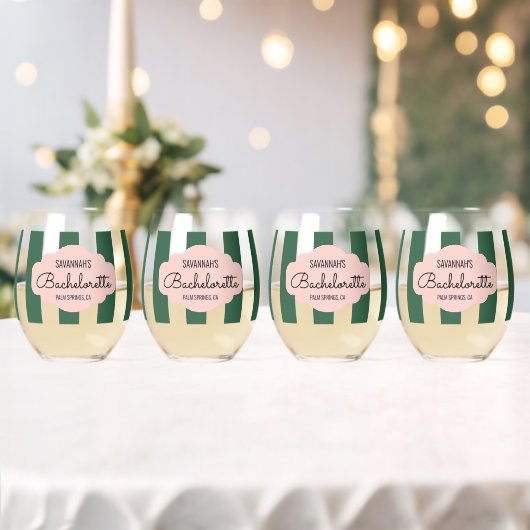 Beverly Hills Roze & Groene Bachelorette Wijnglas Zonder Voet (Insitu (Huwelijk))